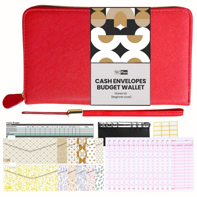 THREE WAY CUT Cash Envelope Wallet All in One Budget System with 12x Tabbed Cash Envelopes, 12x Monthly Budget Cards,1x Yearly budget planner sheet Complete Money Organizer Set for Cash RFID Protection - Image 1